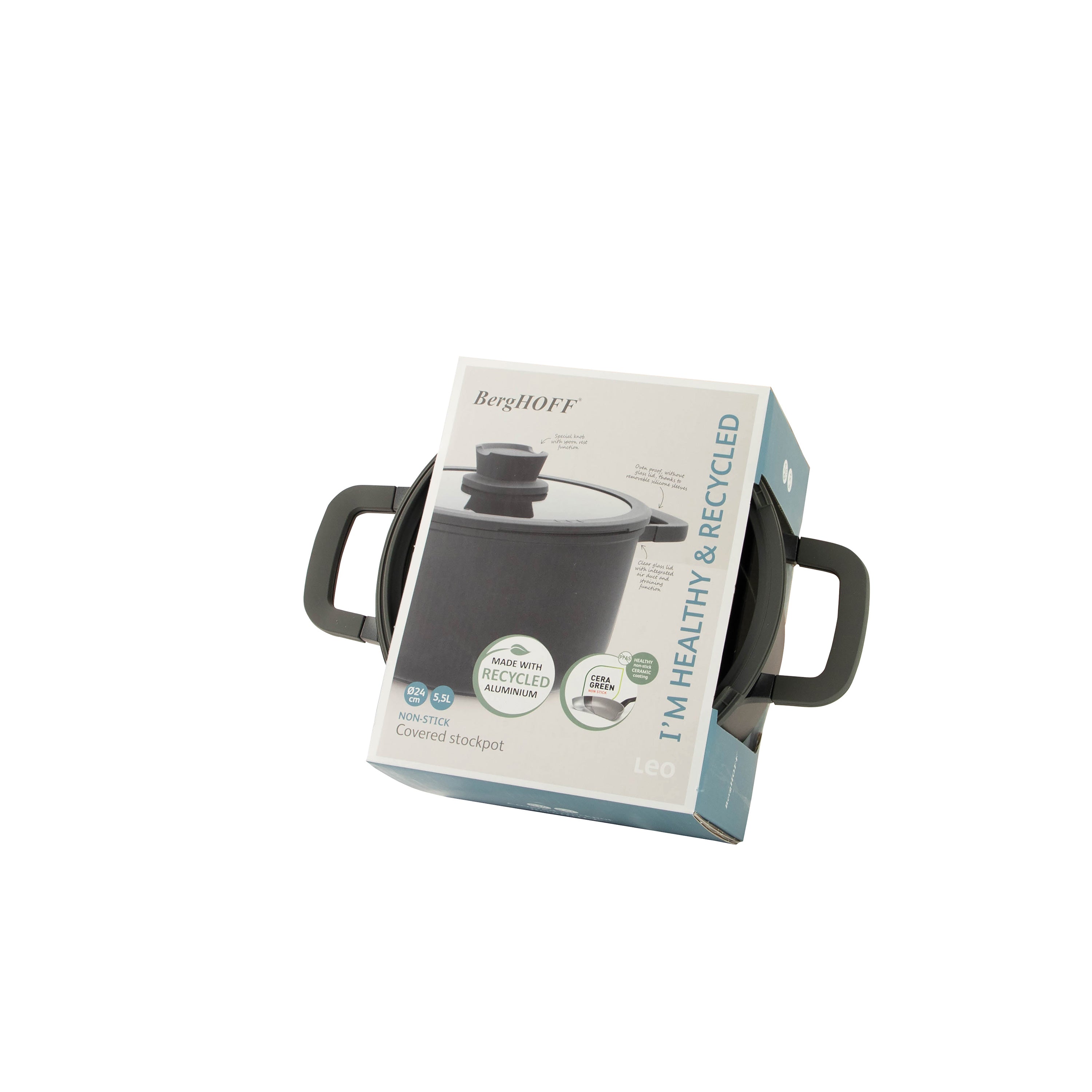 LEO Cooking pot non-stick with lid Stone+ 24x14cm